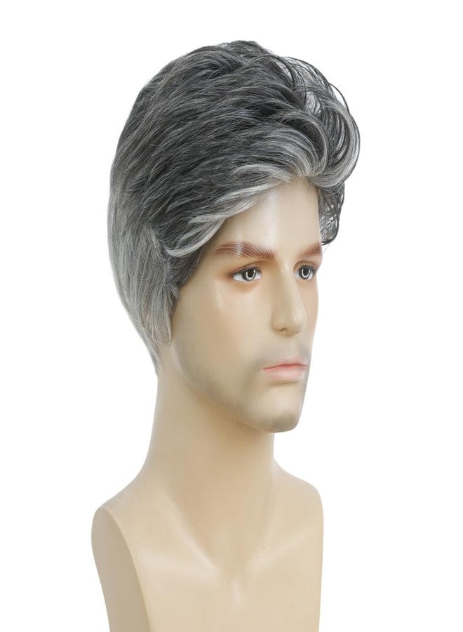 Kaneles Mens Grey Short Wigs Layered Natural Wig Gray Mixed White Synthetic Halloween Daily Hair Wig for Male Guy - Image 4